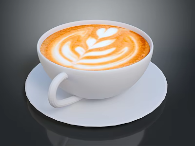White Coffee Cup With Beautiful Latte Art On A Matching Saucer Background 3d model