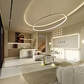 Elegant Modern SPA Sauna Interior With Cozy Sofa Circular Pendant Lights And Textured Rug