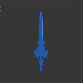 Ornate Blue And Gold Sword With Shiny Crystal Blade And Intricate Golden Hilt Design