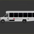White Commercial Bus With Side Windows Roof Orange Warning Lights And Side Red Logo
