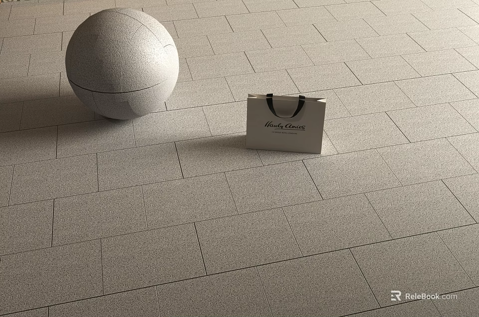 Gray Textured Floor Tiles With Spherical Object And Black Coffee Shopping Bag 3d model 