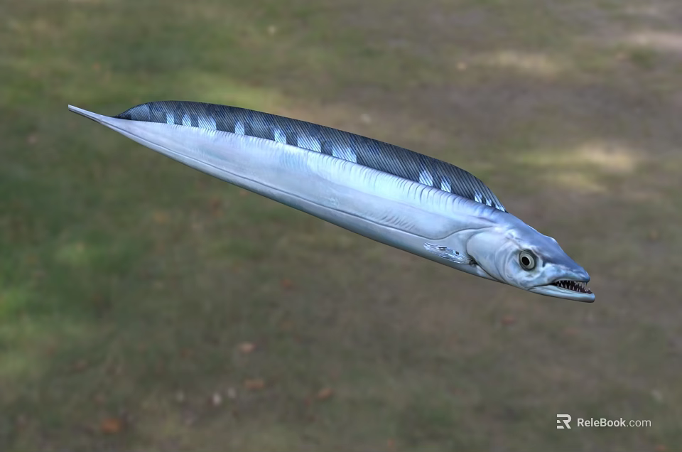 Silver Aquatic Fish With Slender Body And Blue Stripes In Natural Habitat 3d model 