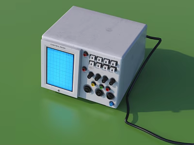 Industrial Digital Oscilloscope Equipment With Blue Grid Screen And Control Panel Knobs Buttons 3d model