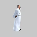 Ancient Style Game and Movie Character Elder with White Robe Long Beard and Black Belt