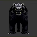 Fierce Mythical Beast Game Movie Character with Black Fur White Head Roaring Pose Sharp Teeth