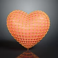 Red Heart Shaped Object with Yellow Grid Mesh Surface on Dark Background and Bottom Reflection 3d model