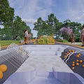 Vibrant Children's Play Area With Colorful Paths Green Trees Lawns And Playful Space Design