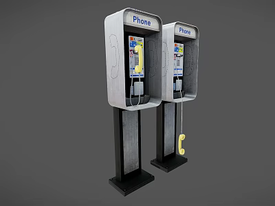Vintage Public Phone Booths With Yellow Handset And Phone Sign 3d model