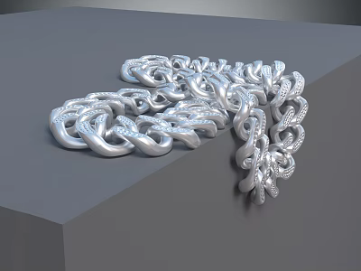 Decorative Silver Metal Chain With Intricate Link Design On Gray Platform 3d model