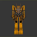 Yellow Industrial Metal Mechanical Component With Arm And Black And Yellow Warning Stripes