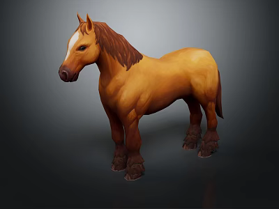 Brown Standing Horse With Brown Mane Tail And White Facial Mark On Dark Background 3d model