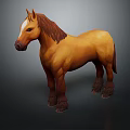 Brown Standing Horse With Brown Mane Tail And White Facial Mark On Dark Background