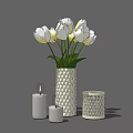 Decorative Ornaments Set With Geometric Vase White Tulips Perfume Bottles And Candle Holder