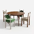 Dining Table Set with Round Wooden Table and Four Chairs in Green Beige Seats