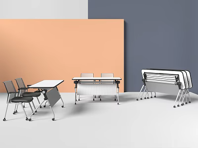 Modern Meeting Room Interior Design With Folding Tables And Stackable Chairs Setup 3d model