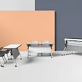 Modern Meeting Room Interior Design With Folding Tables And Stackable Chairs Setup 3d model