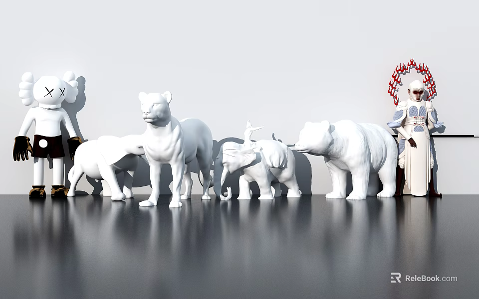 Stuffed Animal Dolls Collection Featuring Lion Elephant Bear And Decorative Figures 3d model 