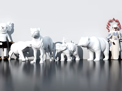 Stuffed Animal Dolls Collection Featuring Lion Elephant Bear And Decorative Figures 3d model