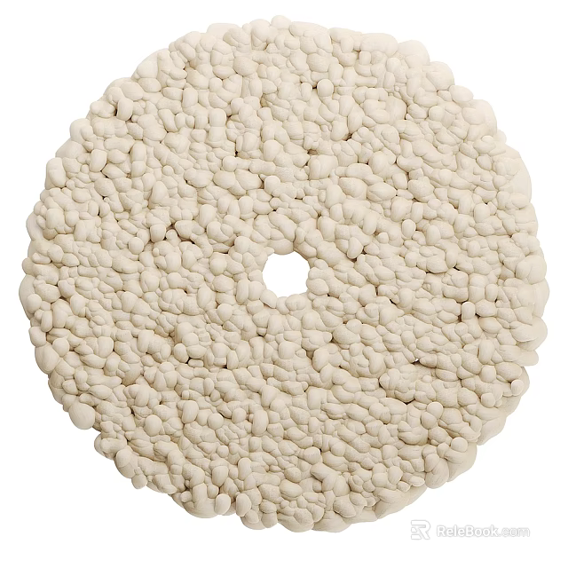 White Circular Sculpture Carving with Textured Surface of Small Pebbles and Central Round Hole Design 3d model 