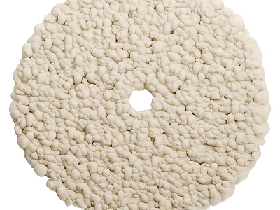 White Circular Sculpture Carving with Textured Surface of Small Pebbles and Central Round Hole Design 3d model