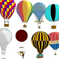 Colorful Hot Air Balloons With Various Patterns As Recreational Equipment Designs