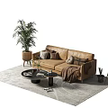 Stylish Brown Sectional Sofa Interior With Potted Plants Area Rug Coffee Table And Floor Lamp