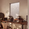 Modern Wooden Desk Setup With Two Laptops Desk Lamp Potted Plant And Guitar