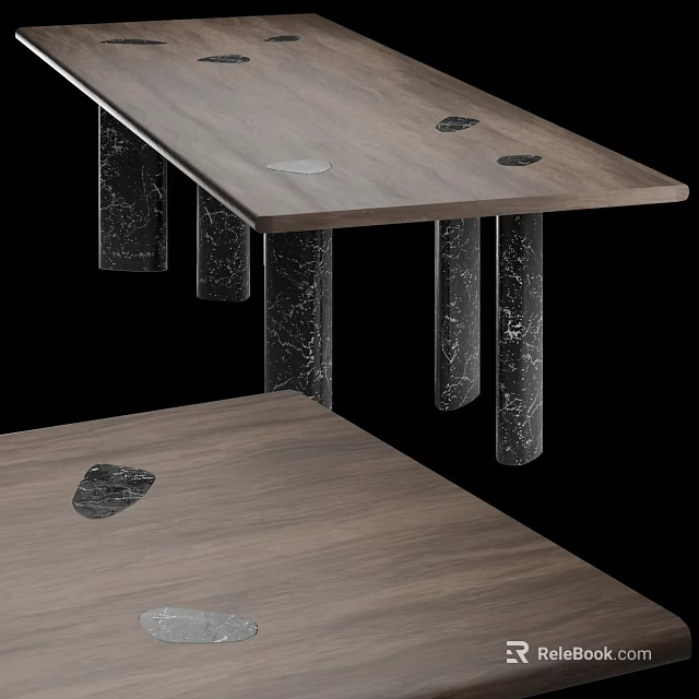 Modern Minimalist Dining Table Featuring Wooden Tabletop And Sleek Marble Legs Design 3d model 