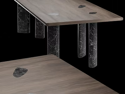 Modern Minimalist Dining Table Featuring Wooden Tabletop And Sleek Marble Legs Design 3d model