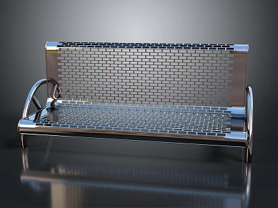 Modern Stainless Steel Bench With Grid Design Seat Backrest And Polished Frame 3d model