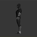 3D Model of Black Panther Character in Black Suit With White Details and Standing Pose