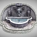 Outdoor Stone Garden Ornament Fountain With Arched Design Carved Decorations And Water Basin
