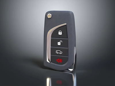 Car Key With Black Case And Buttons For Lock Unlock Trunk Open Red Horn 3d model