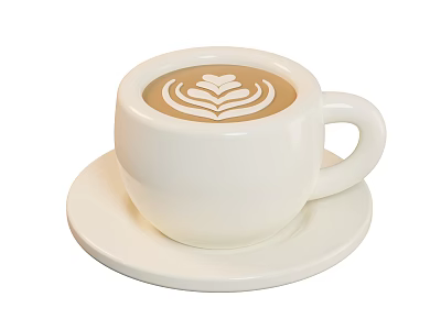 Freshly Brewed Coffee in White Ceramic Cup with Latte Art on Saucer 3d model