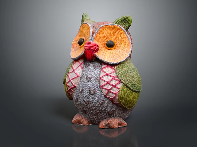 Colorful Knitted Owl Decorative Ornament Set with Green Pink Orange Details for Home Decor 3d model