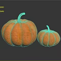 Household Decorative Orange Pumpkins Large And Small On Black Reflective Surface 3d model