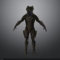 Brown Armored Sci Fi Creature Character With Blue Details And Helmet Design