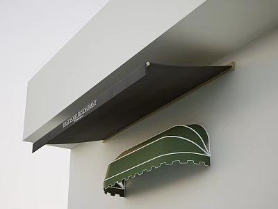 Black Awning With Green Curved Design For Exterior Building Wall Outdoor Shade 3d model