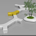 Modern Outdoor Chair With Geometric Design White Yellow And Small Tree Green Grass