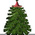 Christmas Tree Shaped Decorative Ornament Set With Green Leaves White Beads And Pink Top Decoration