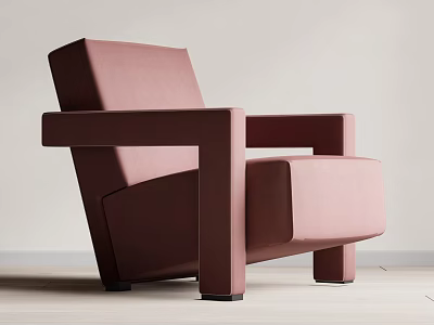 Modern Pink Single Sofa With Sleek Design And Comfortable Square Armrests 3d model