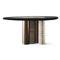 Modern Dining Table Design With Black Tabletop And Cylindrical Metal Stone Legs 3d model