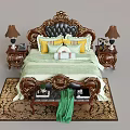 Luxurious Classic Double Bed with Carved Headboard Nightstands and Table Lamps
