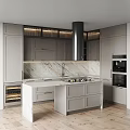 Modern Kitchen Interior With Gray Cabinets Marble Countertops Island And Backsplash 3d model