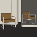 Two Light Brown Leisure Chairs With Silver Metal Frame Modern Design 3d model
