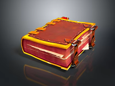Vintage Style Thick Daily Use Book With Red Cover Yellow Edges And Metal Clasps 3d model