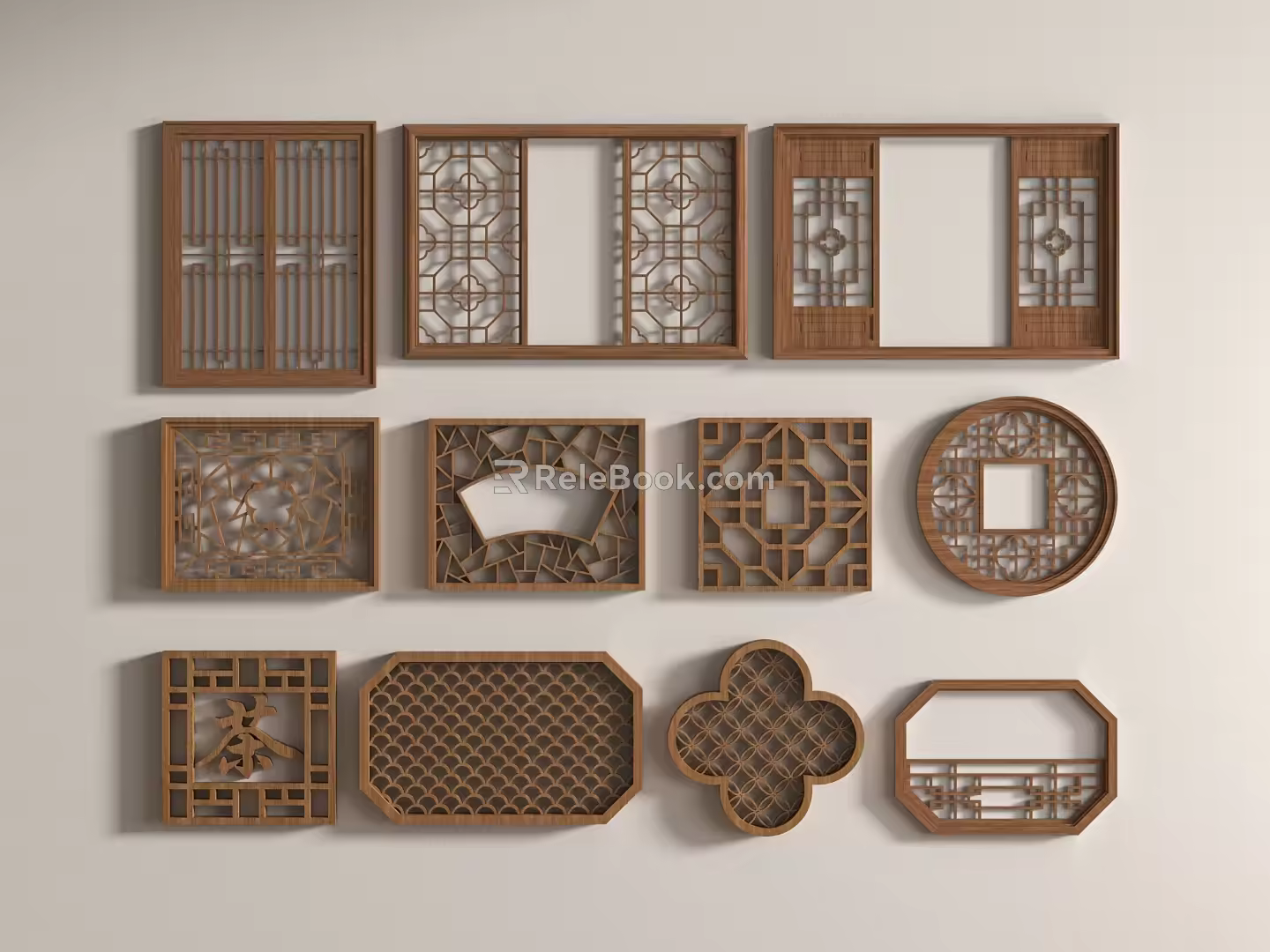 Chinese-style openwork window openwork window grilles pane retro window 3d model