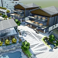 Scenic Commercial Street Architectural Design With Outdoor Dining Areas And Pedestrian Walkways