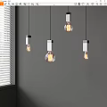 Modern Pendant Lights With Transparent Bulbs Hanging Over Gray Wall And Window Blinds