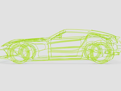 Green Line Outline Modern Sports Car With Streamlined Design And Aerodynamic Shape 3d model